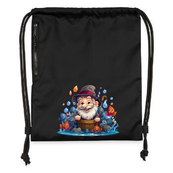 Pêcheur joyeux avec des poissons colorés - Sac à cordon en polyester recyclé - noir - Devant