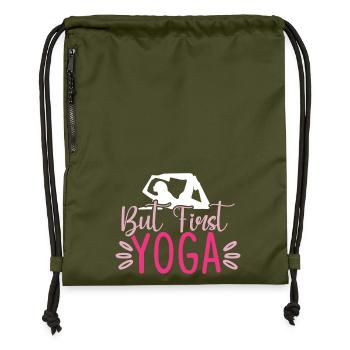 Aber zuerst Yoga - Turnbeutel aus Recycling-Material - military Green - Vorne