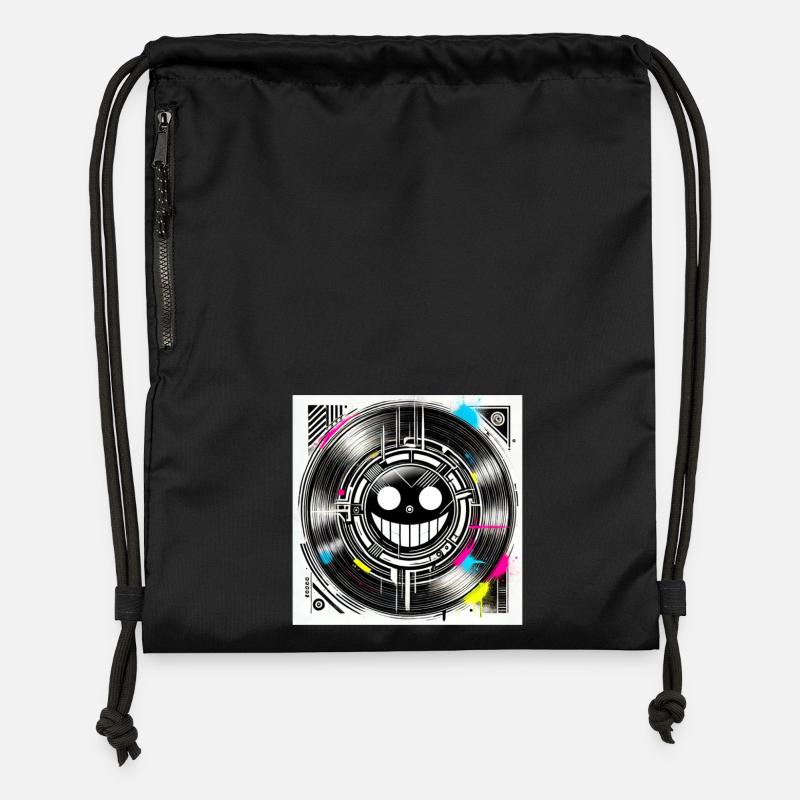 "Cyberpunk Smile Minimalist with Vinyl Effect" - Gymsac made from recycled material - black