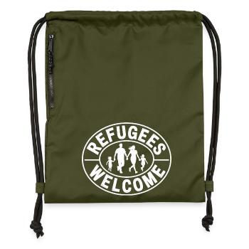 Refugees Welcome - Antifascist Merch - Gymsac made from recycled material - military green - Front