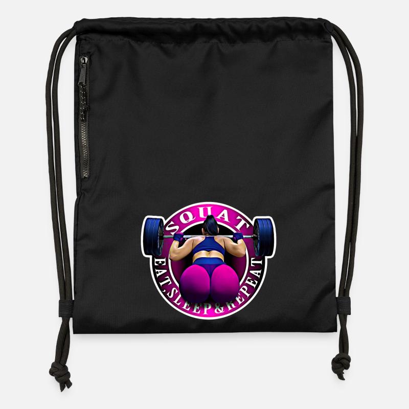 Squat, Eat, Sleep & Repeat. - Gymsac made from recycled material - black