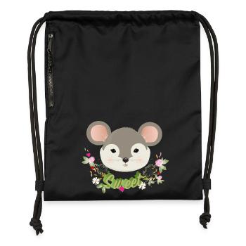 Enchanting cute mouse with delicate green in spring - Gymsac made from recycled material - black - Front