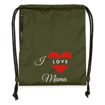 Heart Shape with Love Message for Mom - Gymsac made from recycled material - military green - Front