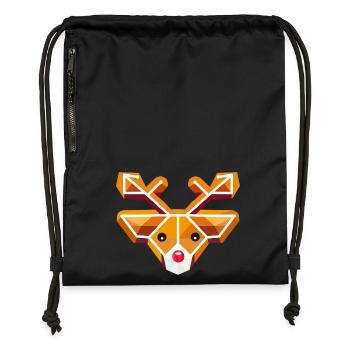 Geometric reindeer head motif in gingerbread style - Gymsac made from recycled material - black - Front