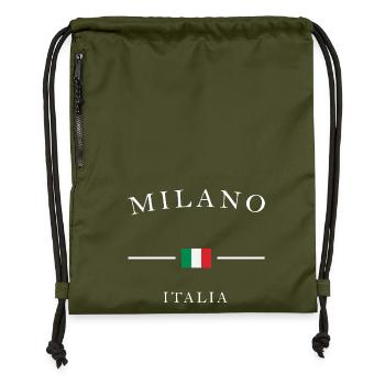 Milan, Italie, Logo Noir - Sac à cordon en polyester recyclé - military green - Devant