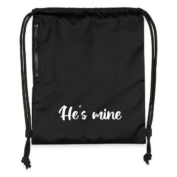 He's mine – handschriftliche Kalligraphie - Turnbeutel aus Recycling-Material - military Green - Vorne