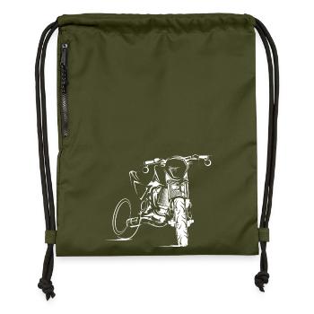 Supermoto motorcycle illustration biker custom logo - Gymsac made from recycled material - military green - Front