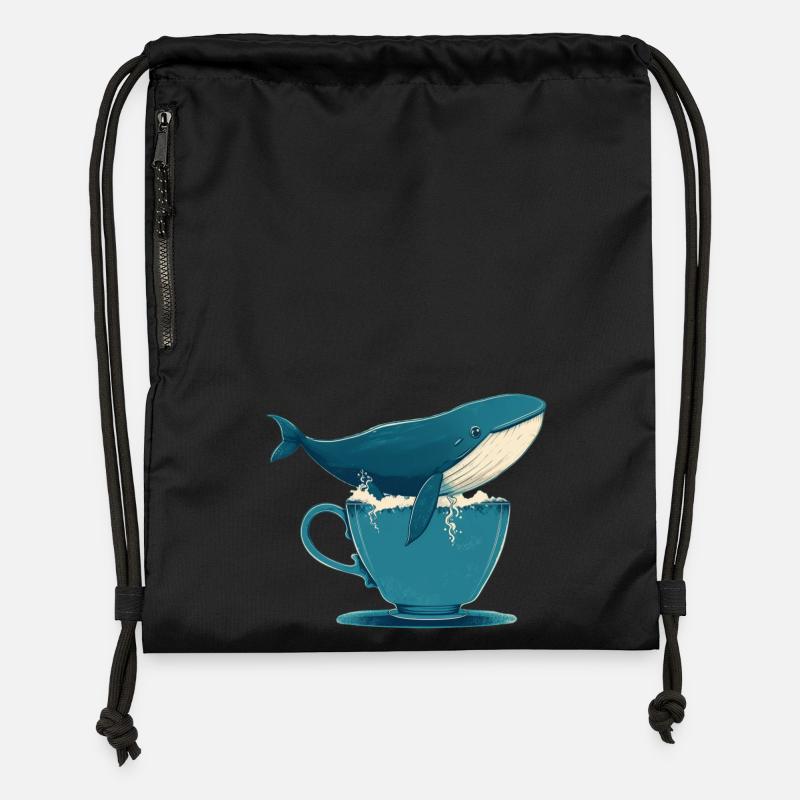 Wal in Teetasse - Turnbeutel aus Recycling-Material - Schwarz
