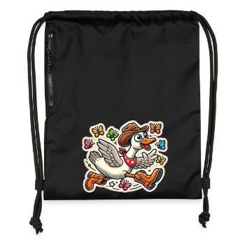 Silly Goose in a cowboy hat and boots - Gymsac made from recycled material - military green - Front
