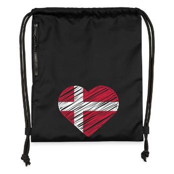 I Love Denmark With Denmark Flag In a Heart Shirt - Turnbeutel aus Recycling-Material - Schwarz - Vorne