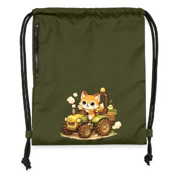 Fuchs auf dem Traktor - Turnbeutel aus Recycling-Material - military Green - Vorne