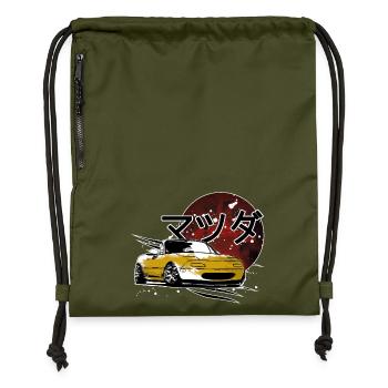 Japanese car yellow Japanese writing - Gymsac made from recycled material - military green - Front