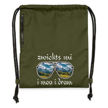 zwickts mi i moa i dram, dialect, hiking, mountains - Gymsac made from recycled material - military green - Front
