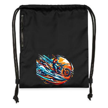 Motorrad Motocross biker bike - Turnbeutel aus Recycling-Material - Schwarz - Vorne