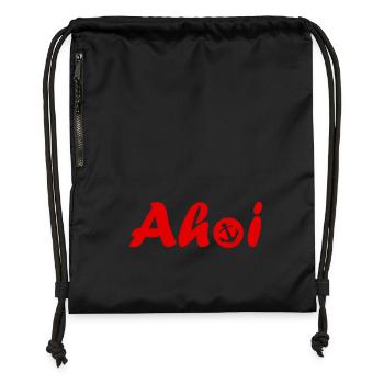 Ahoi Schriftzug mit Anker rot - Turnbeutel aus Recycling-Material - Schwarz - Vorne