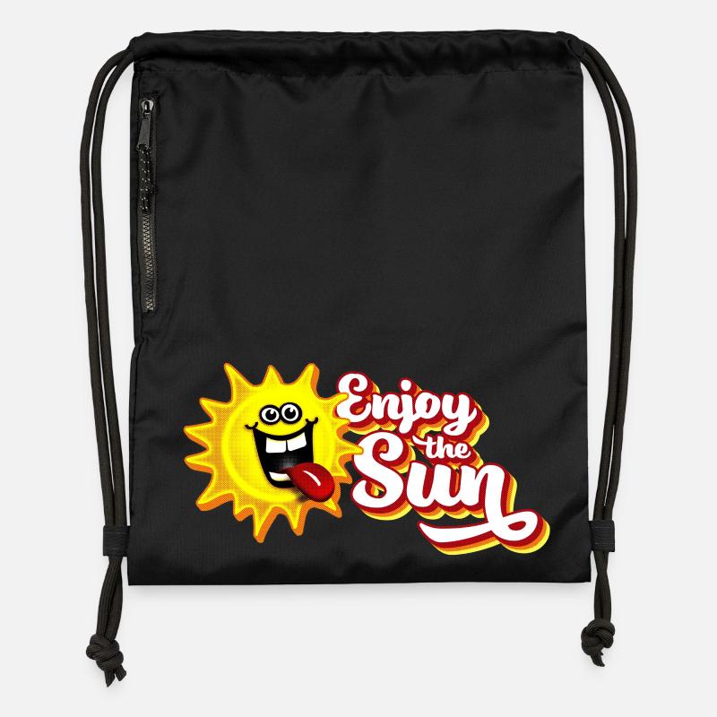 Profitez du soleil / Sensation estivale / Look rétro - Sac à cordon en polyester recyclé - noir