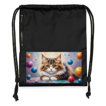 Cute cat wants to play Cuddly Tiger Kitten - Gymsac made from recycled material - black - Front