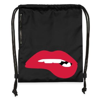 Des lèvres chaudes et pulpeuses veulent vous séduire - Sac à cordon en polyester recyclé - noir - Devant