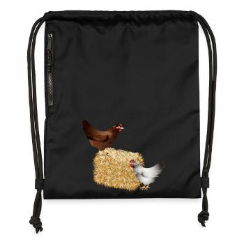 zwei Hühner auf einen Strohballen - Turnbeutel aus Recycling-Material - Schwarz - Vorne