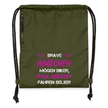 Brave Mädchen – Erobern die Straße - Turnbeutel aus Recycling-Material - military Green - Vorne