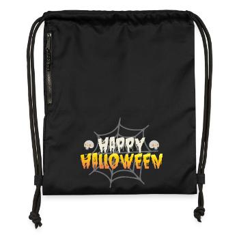 Joyeux Halloween avec toile d’araignée et crâne - Sac à cordon en polyester recyclé - noir - Devant