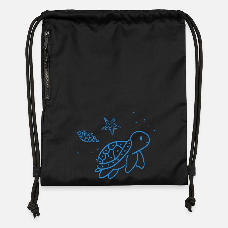 Blaues Meeres-Tier Doodle - Turnbeutel aus Recycling-Material - Schwarz