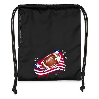 Football Graffiti Motif with American Flag - Gymsac made from recycled material - black - Front