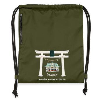 Osaka Japan, Namba Yasaka-jinja Torii Drawing - Gymsac made from recycled material - military green - Front