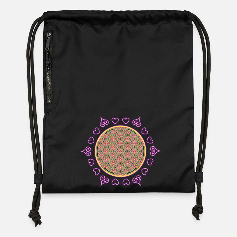 Fleur de Vie - Sac à cordon en polyester recyclé - noir
