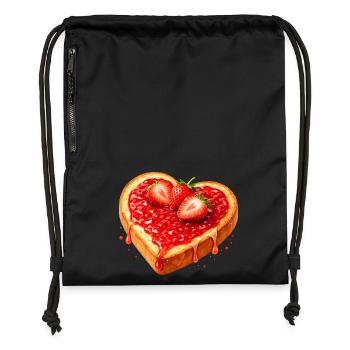Toast in Herzform mit Erdbeermarmelade  - Turnbeutel aus Recycling-Material - Schwarz - Vorne