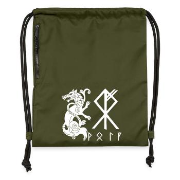 Weißer Wolf Fenrir - Turnbeutel aus Recycling-Material - military Green - Vorne