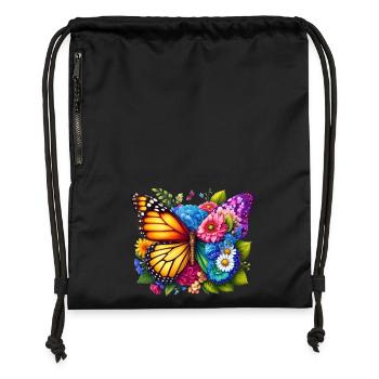 Bunter Schmetterling, von der Natur inspirierte Sommerstimmungen - Turnbeutel aus Recycling-Material - Schwarz - Vorne