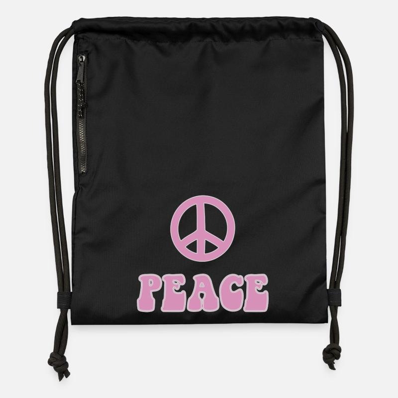 Flower Power de style rétro hippie Peace Symbol - Sac à cordon en polyester recyclé - noir