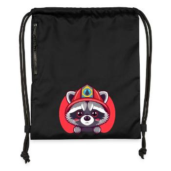 Un courageux pompier raton laveur prêt à l’action - Sac à cordon en polyester recyclé - noir - Devant