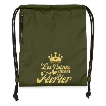 Königinnen werden im Februar geboren goldener Glitzer - Turnbeutel aus Recycling-Material - military Green - Vorne