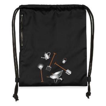 Illustration d’ensemble d’outils de jardin classiques - Sac à cordon en polyester recyclé - noir - Devant