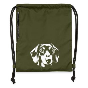 Treues Dackel Porträt Schwarz Weiß - Turnbeutel aus Recycling-Material - military Green - Vorne