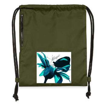 Teal Magic Flower Print - Gymsac made from recycled material - military green - Front