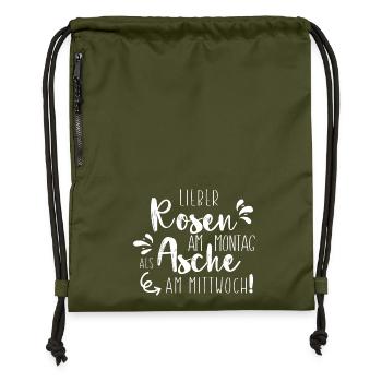 Lieber Rosen am Montag als Asche - Turnbeutel aus Recycling-Material - military Green - Vorne