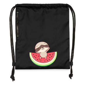 Faultier mit Wassermelone - Entspanntes Design - Turnbeutel aus Recycling-Material - Schwarz - Vorne