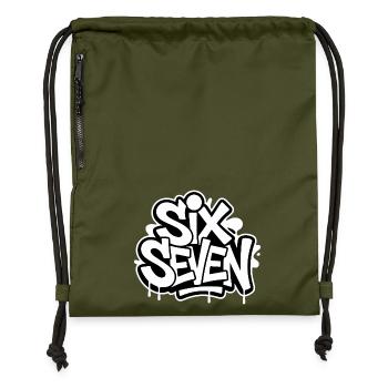  Six Seven 67 - Funny Gen Alpha Memes - Gymsac made from recycled material - military green - Front