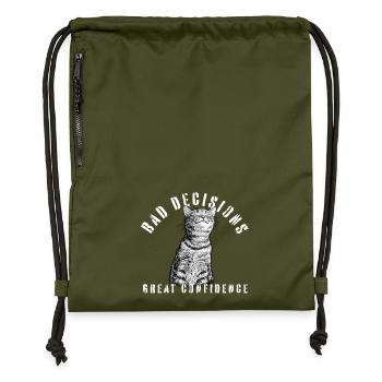 Bad Decisions – Good Confidence Katze - Turnbeutel aus Recycling-Material - military Green - Vorne