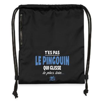 T'es pas le pingouin qui glisse le plus loin - Sac à cordon en polyester recyclé - noir - Devant