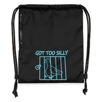 Oiseau en cage avec le texte Devenu trop bête - Sac à cordon en polyester recyclé - noir - Devant
