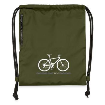 bike Fahrrad radlos Drahtesel sattelfest radeln - Turnbeutel aus Recycling-Material - military Green - Vorne