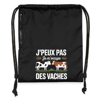 J’peux pas je m’occupe des vaches humour campagne - Sac à cordon en polyester recyclé - military green - Devant