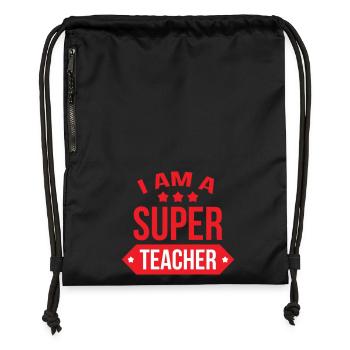 Great Teacher Modern Typography and Stars - Gymsac made from recycled material - black - Front
