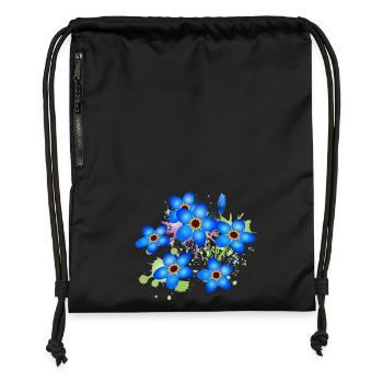 graffiti bleu vif oublie-moi-pas - Sac à cordon en polyester recyclé - noir - Devant