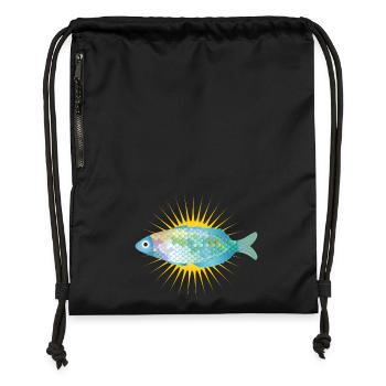 strahlender Fisch in zarten Pastell Farben - Turnbeutel aus Recycling-Material - Schwarz - Vorne