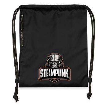 Steampunk Schädel – Mechanisches Retro Motiv - Turnbeutel aus Recycling-Material - Schwarz - Vorne